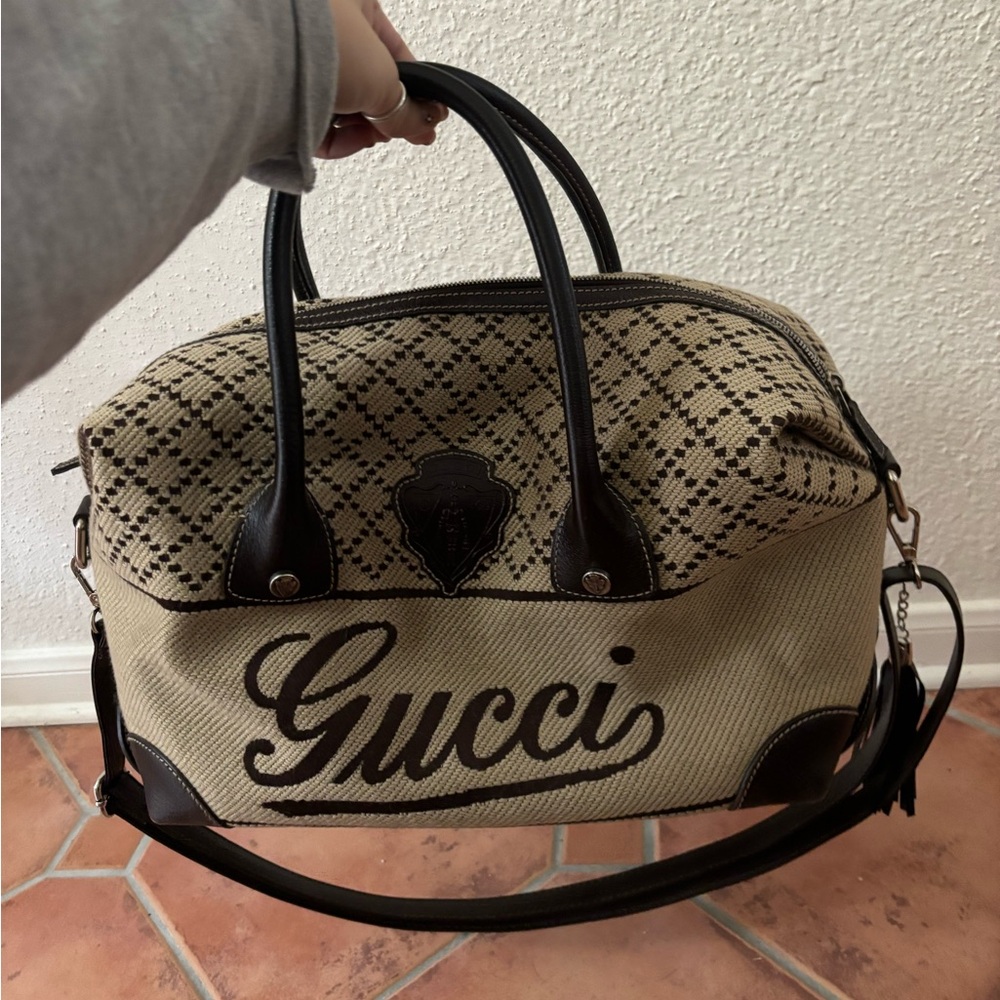 Authentic Gucci Diamanté Crest Canvas
Duffle Bag